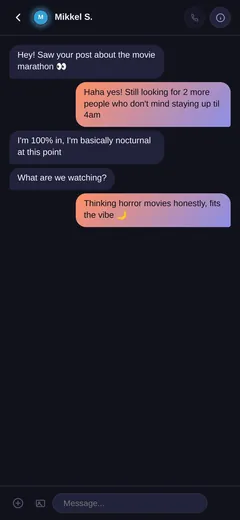 Screenshot of the LatePals messages on a phone